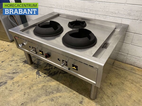 Table wok Nayati en acier inoxydable cuiseur wok 3 brûleurs 150 cm GAZ Gaz naturel Restauration – Image 3