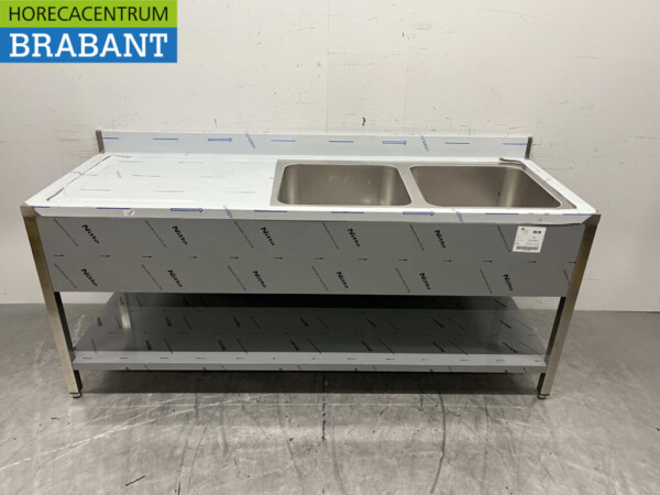Evier double en acier inoxydable Premium-line Modèle soudé 200 cm Horeca