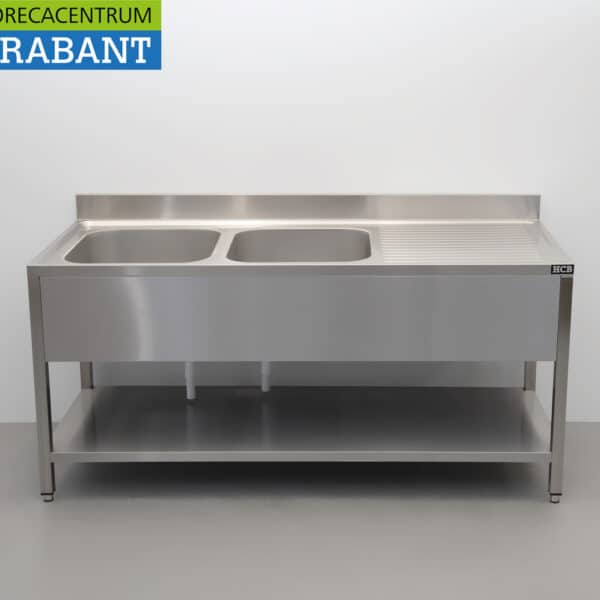 Évier HCB en acier inoxydable à double cuve, gamme Premium, modèle soudé, 180 cm, pour la restauration