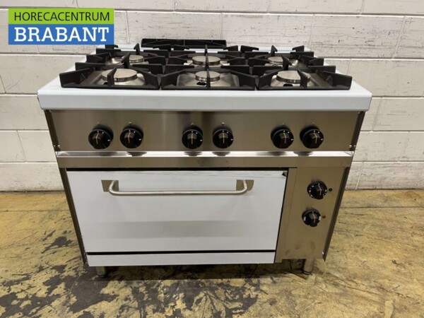 Plaque de cuisson à gaz Giga 6 feux en acier inoxydable avec four électrique 100 cm GAS/400V Horeca