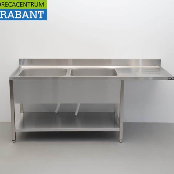 Évier HCB en acier inoxydable à double cuve, gamme Premium-line, 200 cm, pour la restauration