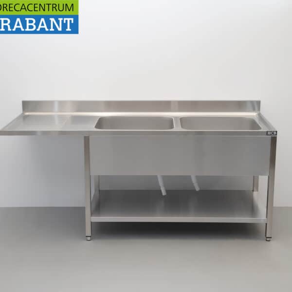 Évier HCB en acier inoxydable à double cuve, gamme Premium-line, 200 cm, pour la restauration