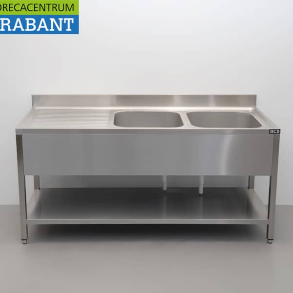 Évier HCB en acier inoxydable à double cuve, gamme Premium, modèle soudé, 180 cm, pour la restauration