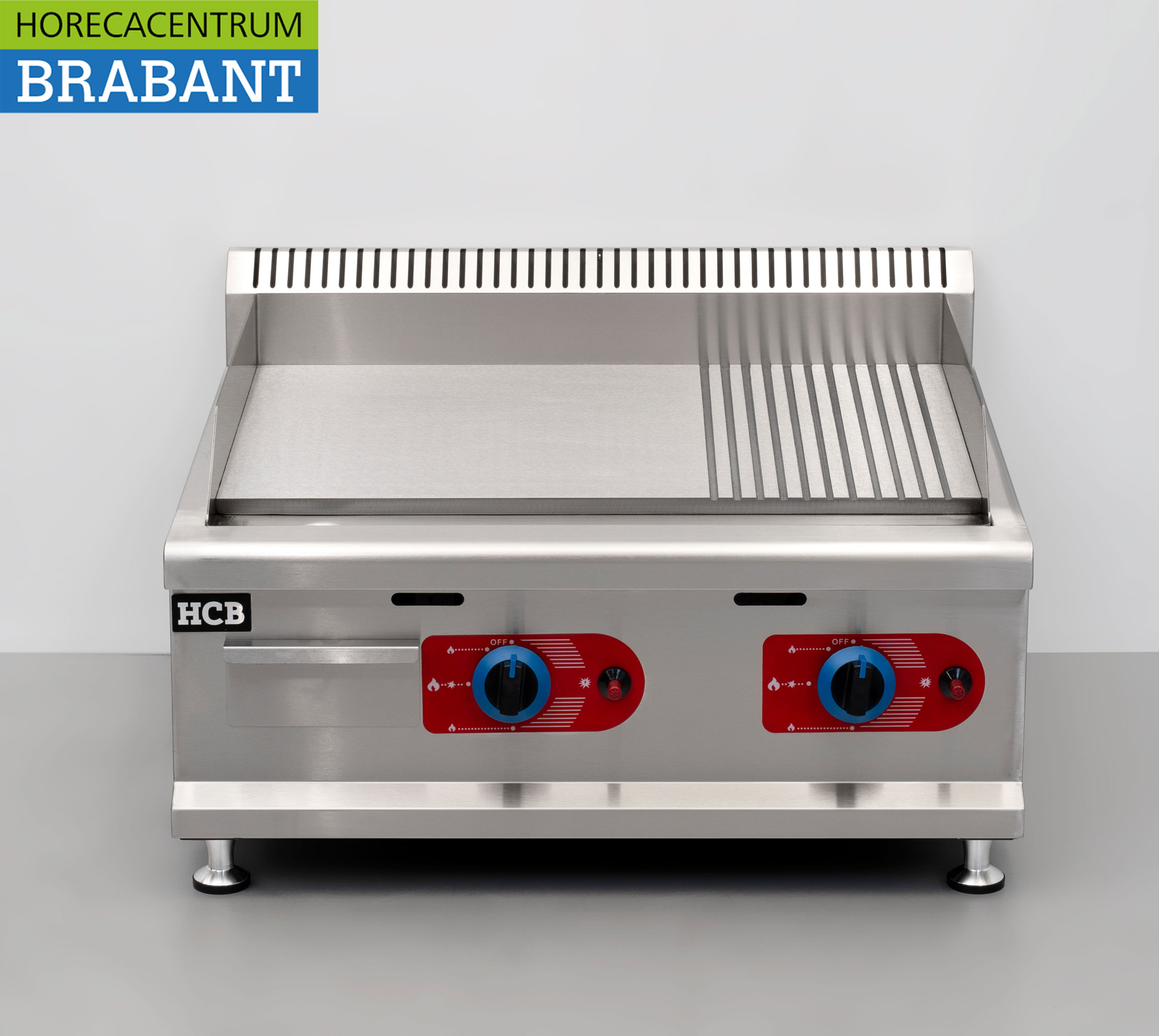 Plaque de gril en acier inoxydable HCB Plaque de gril 1/2 nervurée 65,5 cm PROPAAN Horeca