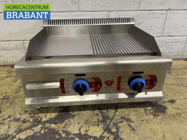 Planche à griller en acier inoxydable Plaque à griller 1/2 nervurée 65.5 cm PROPAAN Horeca