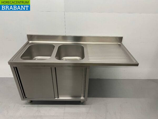 HCB évier inox double évier Premium-line 2 portes coulissantes 160 cm Horeca