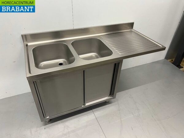 HCB évier inox double évier Premium-line 2 portes coulissantes 160 cm Horeca – Image 2