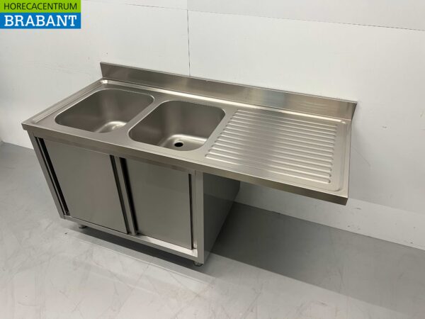 HCB évier inox double évier Premium-line 2 portes coulissantes 160 cm Horeca – Image 3