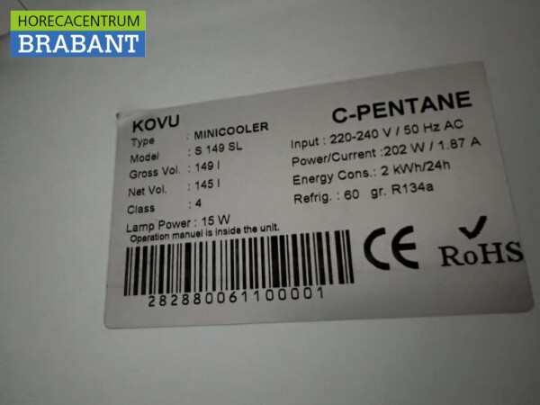Kovu Réfrigérateur Refroidissement 149 litres 230V Horeca – Image 5