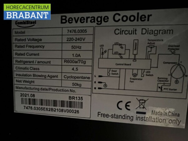 Retro Réfrigérateur à porte vitrée Réfrigérateur à boissons Porte vitrée 135 litres 230V Horeca – Image 5