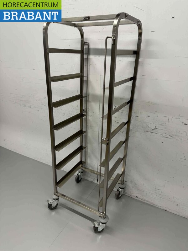 Chariot Regal en acier inoxydable pour 7 caisses de lavage paniers de lavage 50 x 50 cm Horeca – Image 3