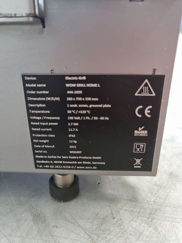 Saro WOW Grill Gril à eau en acier inoxydable Lisse 78 230V Restauration – Image 5