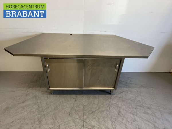 Acier inoxydable Armoire de travail Armoire Table de travail 2 portes coulissantes 226 cm Restauration – Image 2