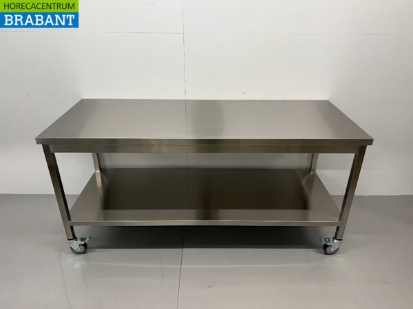 Table de travail mobile HCB en acier inoxydable sur roulettes 180 x 70 x 85 cm Restauration