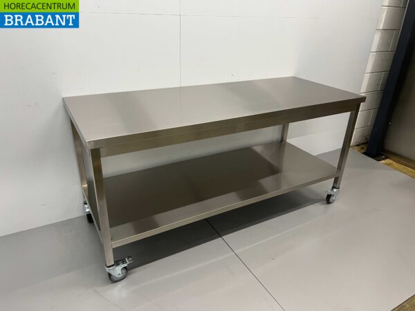 Table de travail mobile HCB en acier inoxydable sur roulettes 180 x 70 x 85 cm Restauration – Image 2