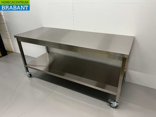 Table de travail mobile HCB en acier inoxydable sur roulettes 180 x 70 x 85 cm Restauration – Image 3