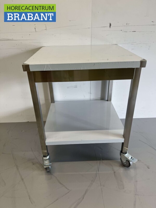 Table de travail mobile sur roulettes en acier inoxydable 70 x 70 x 85 cm Restauration