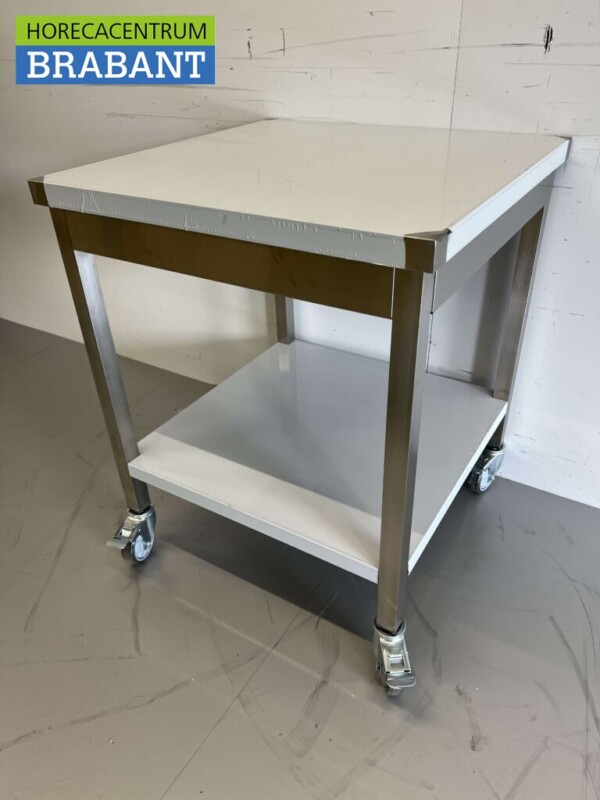 Table de travail mobile sur roulettes en acier inoxydable 70 x 70 x 85 cm Restauration – Image 2