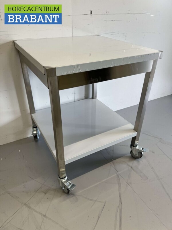 Table de travail mobile sur roulettes en acier inoxydable 70 x 70 x 85 cm Restauration – Image 3