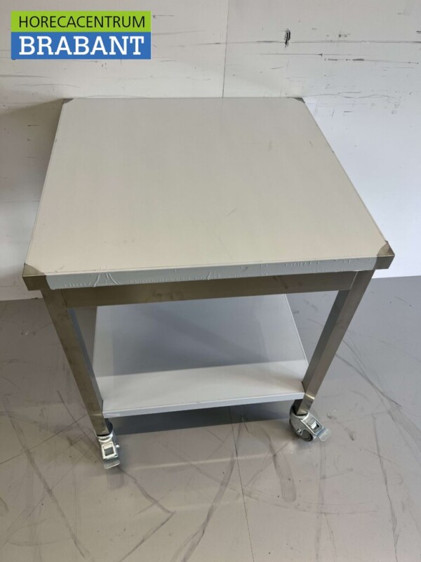Table de travail mobile sur roulettes en acier inoxydable 70 x 70 x 85 cm Restauration – Image 4