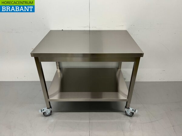 Table de travail mobile HCB en acier inoxydable sur roulettes 100 x 70 x 85 cm Restauration