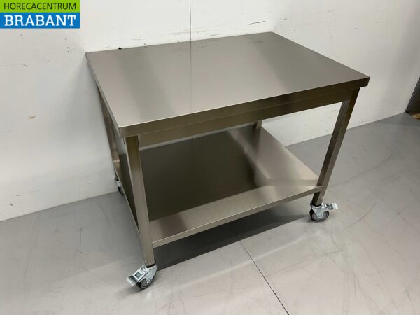 Table de travail mobile HCB en acier inoxydable sur roulettes 100 x 70 x 85 cm Restauration – Image 2
