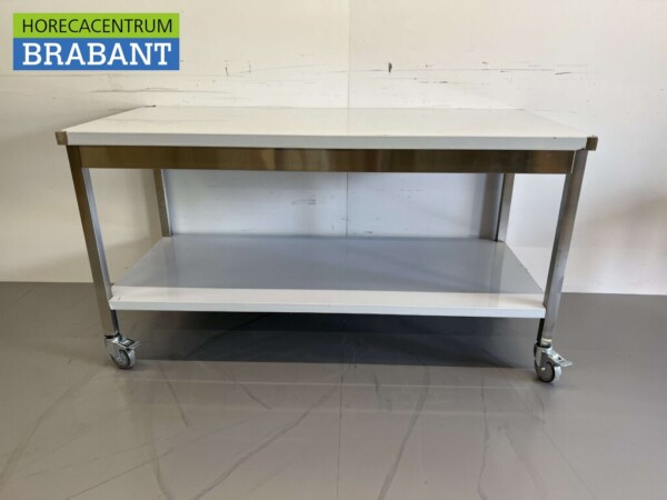 Table de travail mobile sur roulettes en acier inoxydable 160 x 70 x 85 cm Restauration