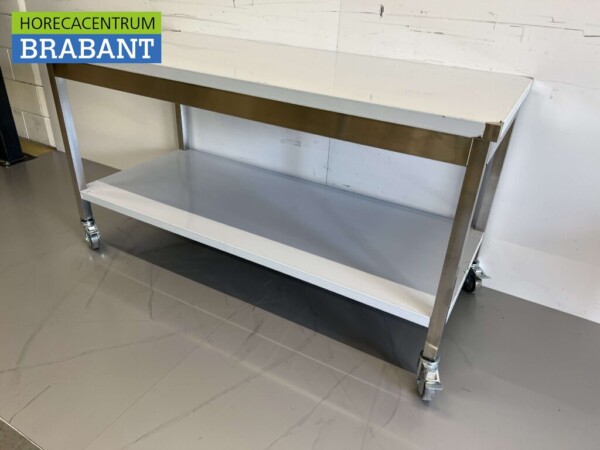 Table de travail mobile sur roulettes en acier inoxydable 160 x 70 x 85 cm Restauration – Image 2