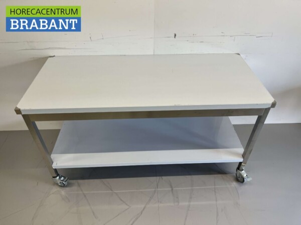Table de travail mobile sur roulettes en acier inoxydable 160 x 70 x 85 cm Restauration – Image 4