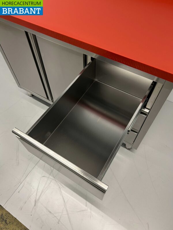 Acier inoxydable HCB Polyéthylène PE Armoire de travail Table de découpe 2 portes battantes 3 tiroirs 120 cm Restauration Boucherie – Image 5