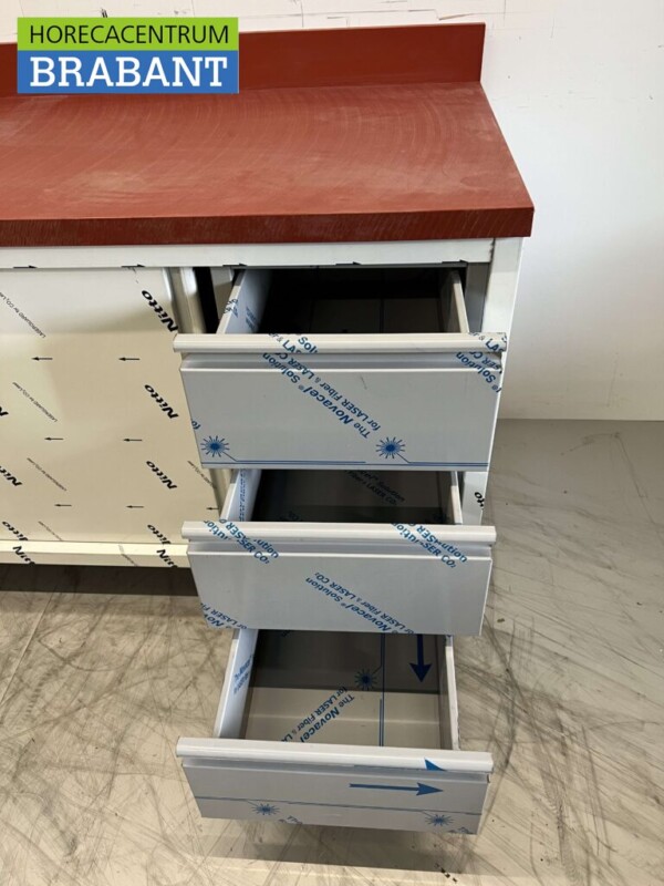 Acier inoxydable Polyéthylène PE Armoire de travail Table de découpe Premium-line 2 portes coulissantes 3 tiroirs 180 cm Restauration Boucherie – Image 6