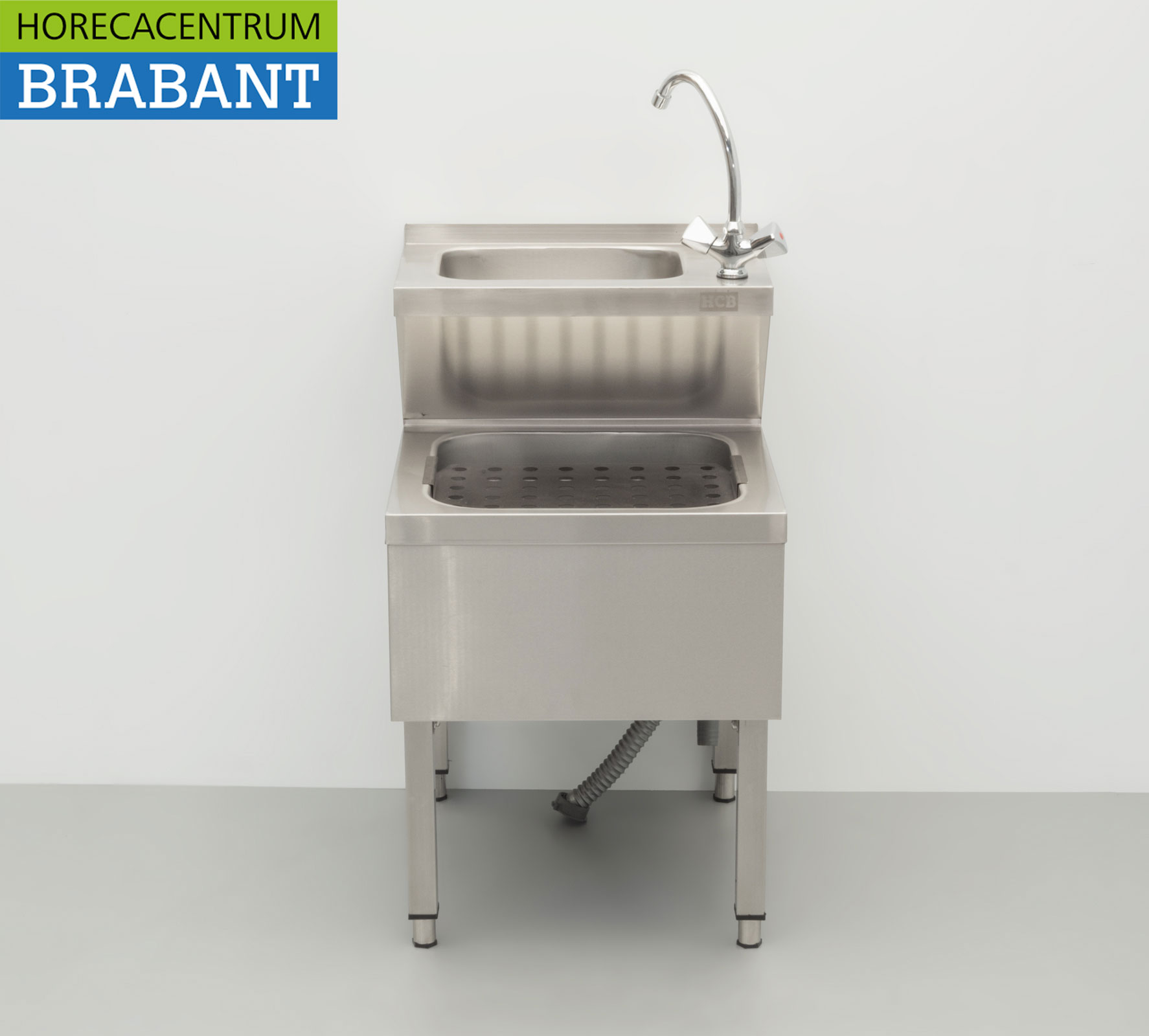 HCB Évier double en acier inoxydable Évier à bec verseur combi Robinet 50.5 cm Horeca