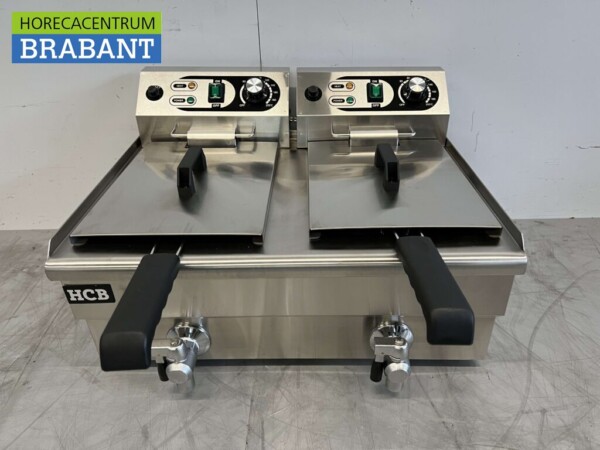 Friteuse double en acier inoxydable Friteuse Vanne de vidange 2 x 10 litres 2 x 230V Horeca