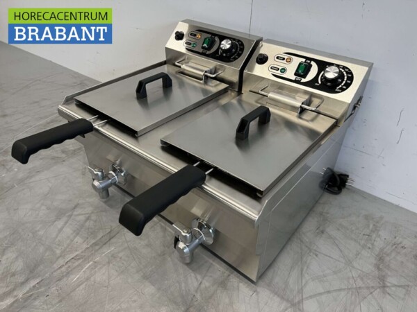 Friteuse double en acier inoxydable Friteuse Vanne de vidange 2 x 10 litres 2 x 230V Horeca – Image 2