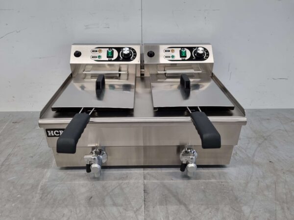 Friteuse double en acier inoxydable Friteuse Vanne de vidange 2 x 13 litres 2 x 230V Horeca