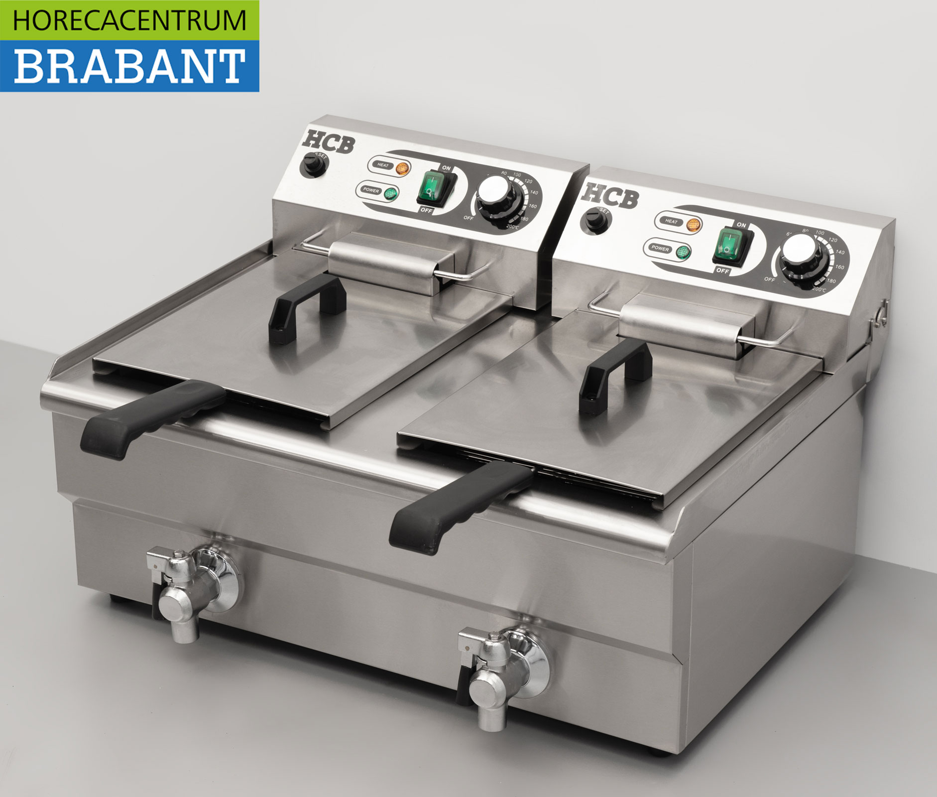 HCB Friteuse double en acier inoxydable Friteuse Robinet de vidange 2 x 12 litres 2 x 230V Horeca – Image 2