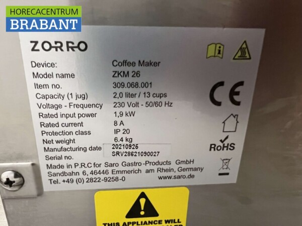 Machine à café Zorro en acier inoxydable Machine à café 230V Horeca – Image 4
