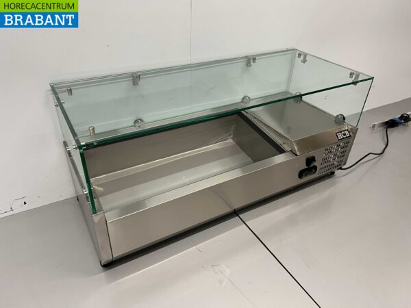 Vitrine en acier inoxydable Au-dessus de la vitrine réfrigérée saladière 2 x 1/3 et 1 x 1/2 GN 100 cm Horeca – Image 2