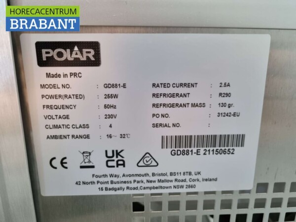 Polar GD881 Réfrigérateur présentoir à pâtisserie mobile 400 litres 230V Horeca – Image 5