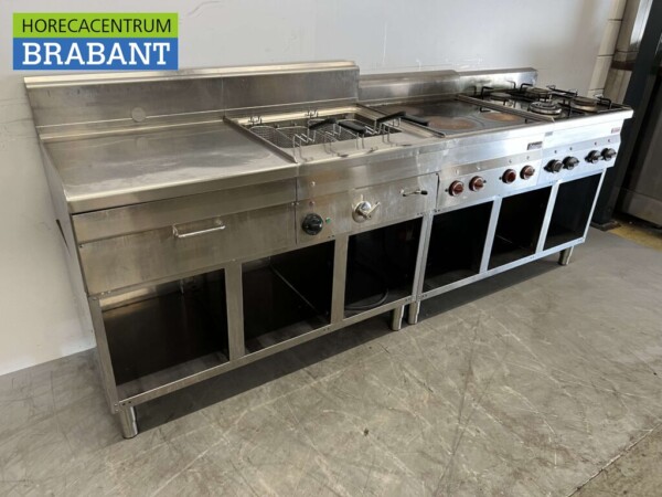 Acier inoxydable Ligne de cuisson Cuiseur de pâtes, cuiseur céramique et gazinière 240 cm Horeca – Image 3