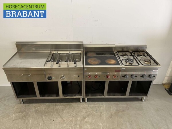 Acier inoxydable Ligne de cuisson Cuiseur de pâtes, cuiseur céramique et gazinière 240 cm Horeca – Image 4