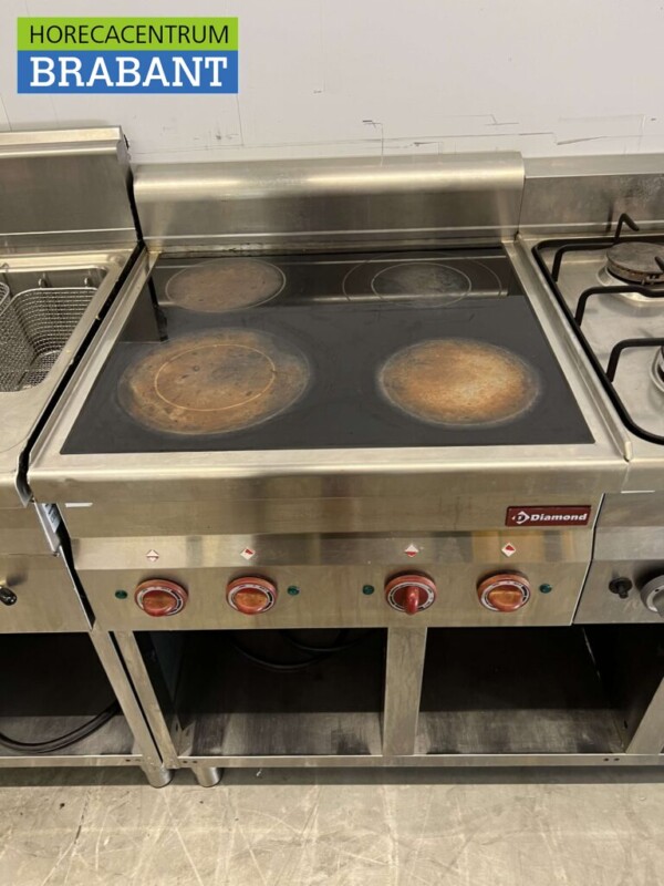 Acier inoxydable Ligne de cuisson Cuiseur de pâtes, cuiseur céramique et gazinière 240 cm Horeca – Image 7