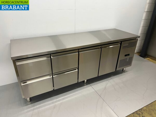 Acier inoxydable HCB Établi réfrigéré 2 portes et 4 tiroirs 223 cm 230V Horeca – Image 3
