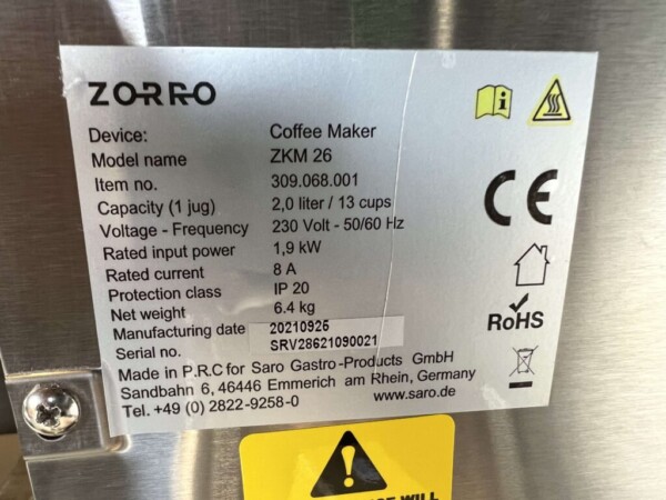 Machine à café Zorro en acier inoxydable Machine à café 230V Horeca – Image 5