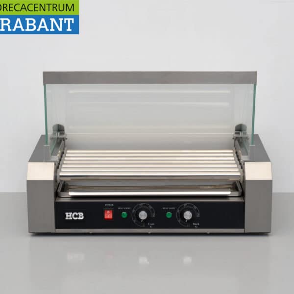 Gril à hot-dogs HCB en acier inoxydable à 7 rouleaux avec couvercle en verre, 230 V, pour la restauration