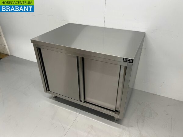 Acier inoxydable Premium-line Armoire Table de travail 2 portes coulissantes 100 cm Restauration – Image 2