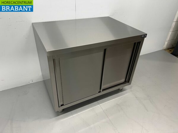 Acier inoxydable Premium-line Armoire Table de travail 2 portes coulissantes 100 cm Restauration – Image 3