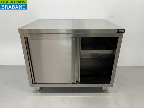 Acier inoxydable Premium-line Armoire Table de travail 2 portes coulissantes 100 cm Restauration – Image 4