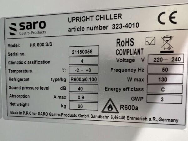 Saro réfrigérateur en acier inoxydable 620 litres 230V Horeca – Image 5