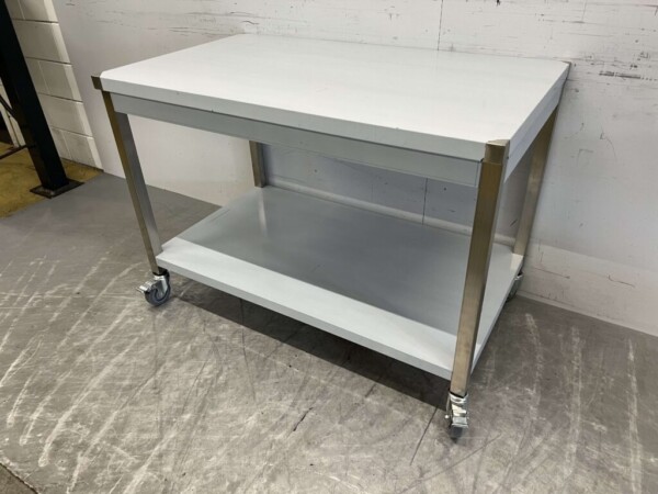 Table de travail mobile sur roulettes en acier inoxydable 120 x 70 x 85 cm Restauration – Image 2